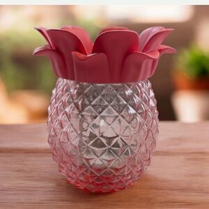 BBW Pink Glass Pineapple Candle Holder, brand new
